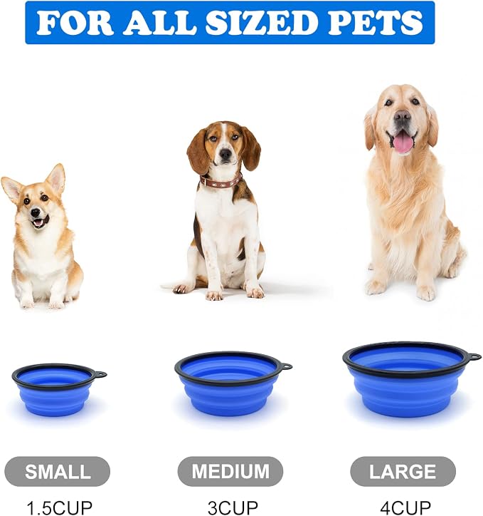 2-Pack Small Dog Travel Bowl, Collapsible Bowls for Dogs, Foldable Cat Water Bowl, Portable Pet Feeding Watering Traveling Dish (Light Blue & Dark Blue)