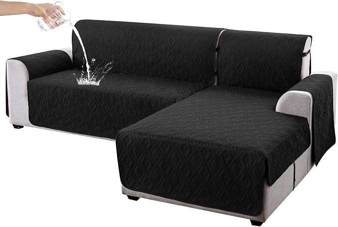 Genina Sectional Couch Covers for Dogs L Shaped Sofa Covers Chaise Lounge Cover Reversible Couch Covers for Sectional Sofa L Shape Furniture Protectors Cover for Pets, Kids (Black, Sofa Large)