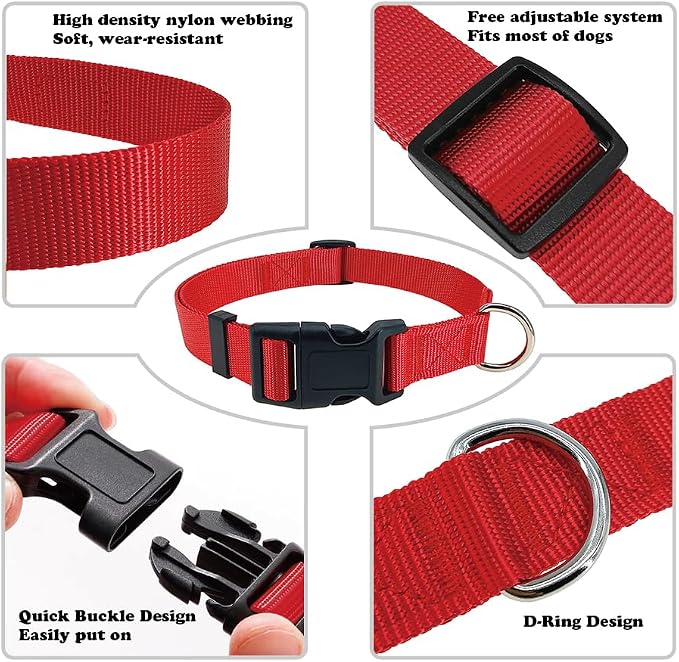 Red Dog Collar Basic Adjustable Dog Collars for Puppy Small Medium Large Dogs Girls with Breathable Quick Release Nylon Pet Collar
