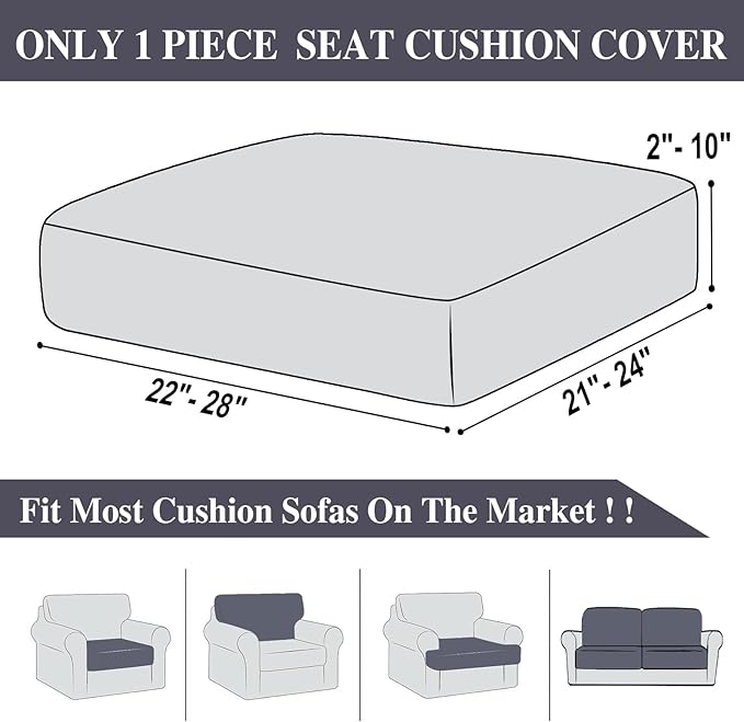 LA MEACK Couch Cushion Cover Seat Cushion Cover Stretch Armchair Cover Separate Sectional Sofa Slipcovers Furniture Protector(1 Piece for Seat or Sofa Backrest, Dark Grey)
