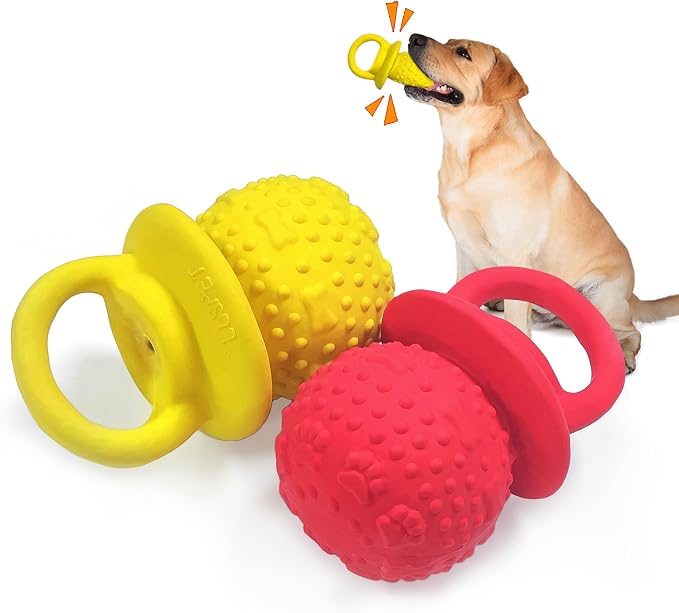 Latex Chew Dog Toys, Novelty Squeaky Pacifier Dog Toys for Teething Puppies, Mild Chewing Small, Medium, Large Dogs, Pet Dogs Supplies Newborn Puppy Gift (Red+Yellow 2 Pcs)