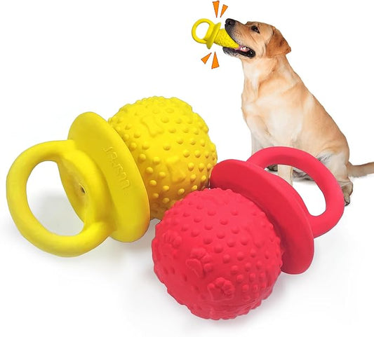Latex Chew Dog Toys, Novelty Squeaky Pacifier Dog Toys for Teething Puppies, Mild Chewing Small, Medium, Large Dogs, Pet Dogs Supplies Newborn Puppy Gift (Red+Yellow 2 Pcs)