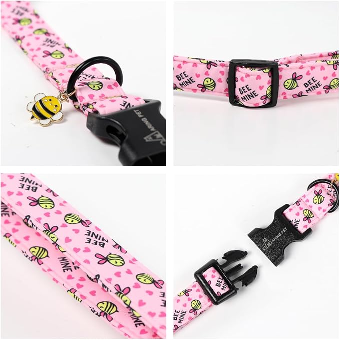 ARING PET Bee Dog Collar, Cute Spring Summer Pink Yellow Honeybees Pet Collars for Puppy Small Medium Large Boy Girl Dogs-XL
