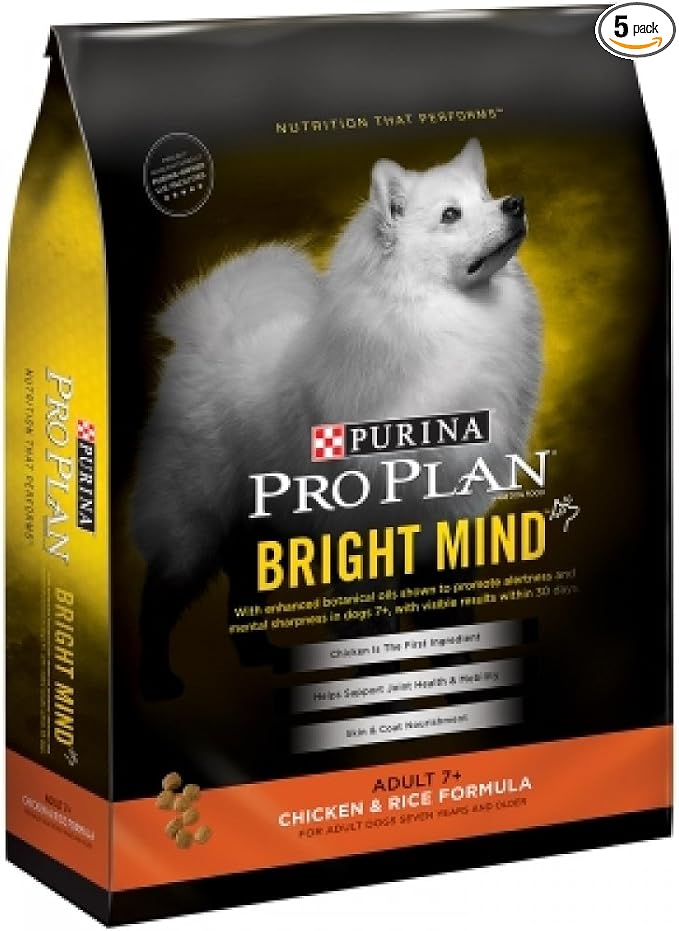 Purina Pro Plan Dry Bright Mind Adult 7 Plus Chicken And Rice, 5 Pounds (Pack Of 5)