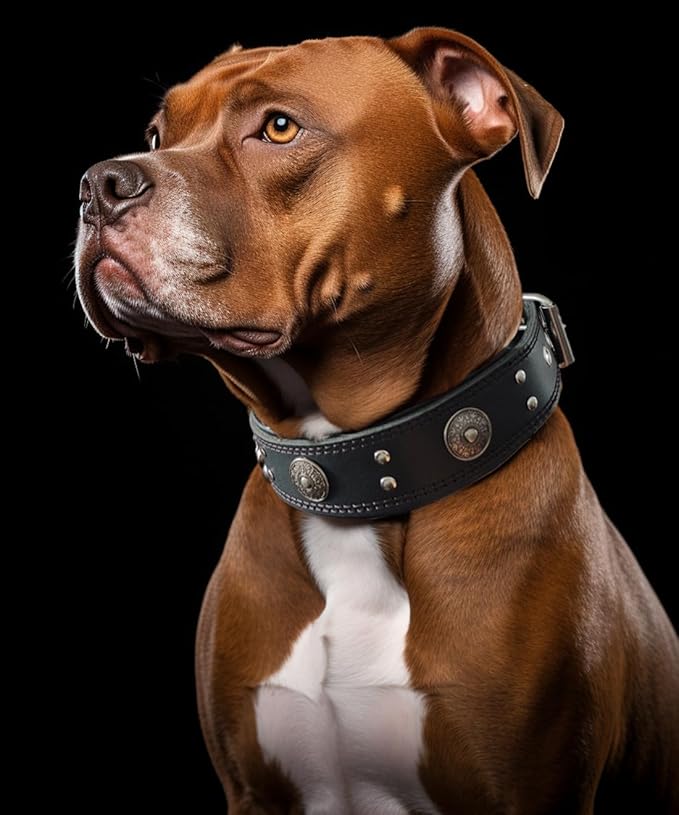 Leather Dog Collar, 2 inches Wide Heavy Duty Genuine Leather Collars, Handmade, Soft, and Luxury, Eye-catching Best Choice for Large and Medium Breed Dogs, Black 18.5-22.5 inches