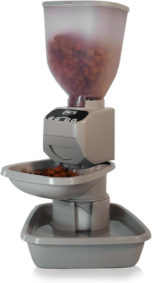 Feeding Friend® Automatic Dog & Cat Food Feeder with Water Dispenser – Smart Pet Feeder with Portion Control, OLED Display, Anti Jam Design, Battery Operated Dispenser for Medium Pets 15-30 lbs- Taupe