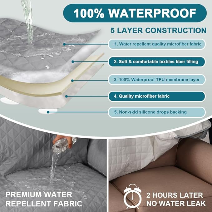 Turquoize 100% Waterproof Sofa Covers Chair Cover Slipcover Couch Protector Triple Non-Slip Sofa Slipcover for 1 Cushion Furniture Protector for Pets, Kids,Dog (Chair 23", Dove Gray)