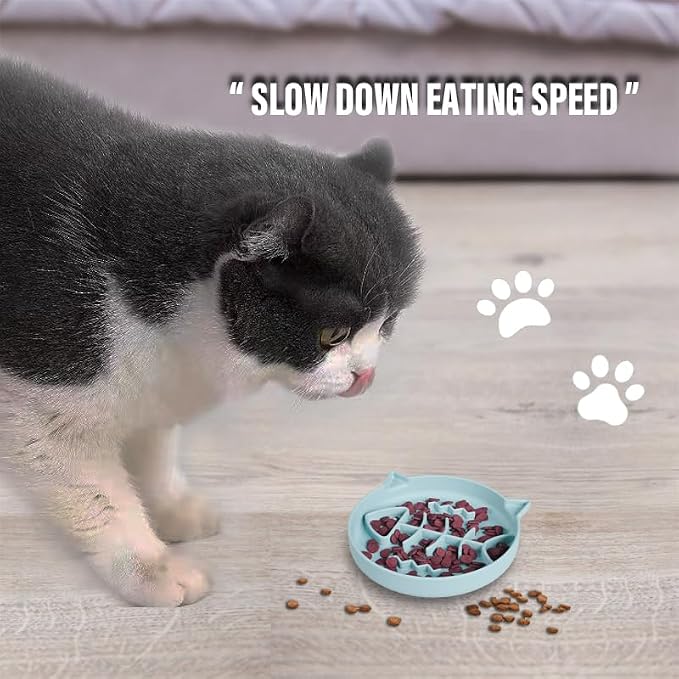 Silicone Cat Slow Feeder,Slow Feeder Bowl Wet Food with Suction Cups，Cat Interactive Toys,Effectively Reduce Overeating in Kitty (Blue+ Green, 1 Cup)