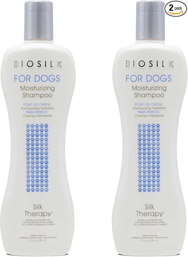 BioSilk for Dogs Silk Therapy Moisture Shampoo with Silk Proteins and Vitamins, Restores Shine and Softness, Sulfate Free, Paraben Free, pH Balanced, Made in USA, 12 Fl Oz - 2 Pack