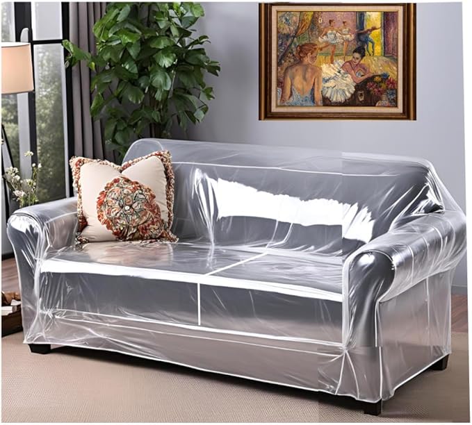 Evelots Clear Plastic Loveseat Cover - Thick Heavy Duty Vinyl 2 Seat Sofa Cover for Protection Against Cat & Dog Clawing - Stain & Dust Protector - Waterproof Slipcover for Moving & Storage