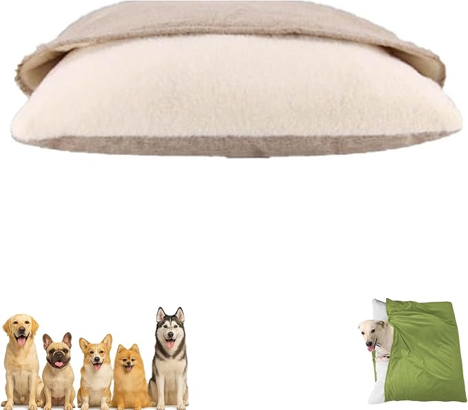 Snuggle Burrow Bed, SnuggleBurrow Removable Covered Burrow Dog Bed, Dachshund Bed Cave, Washable Indoor Pets Sleeping Bag for Small Medium Large Size Pet (Flax,Small)