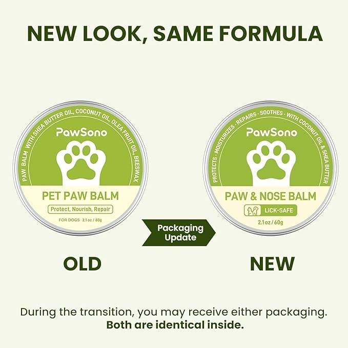 PawSono Lick-Safe Dog Paw & Nose Balm with Coconut Oil | All-Natural Moisturizer & Soother for Dry, Cracked Pads & Snout | Summer Hot Pavement & Sand Paw Wax, Nose Butter for Bulldogs (2.1 oz / 60 g)