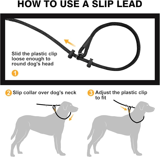 Lynxking Dog Leash Slip Lead Reflective Breathable Rope Comfortable Strong No Pull Slip On Pet Training Lead for Dogs (Black, Large 1/2 inch x 6ft)