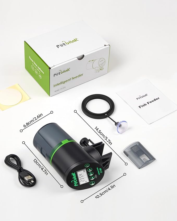 Automatic Fish Feeder - Rechargeable Timer Fish Feeder with USB Charger Cable, Fish Food Dispenser for Aquarium or Fish Tank