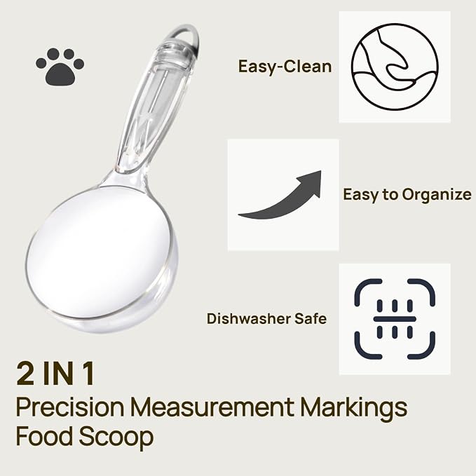 Pet Cat Dog Food Scoop, Dog Cup Capacity Cat Food Scooper With Sealing Clip, Puppy and Cat Coffee Bean, Flour Scoop Grey