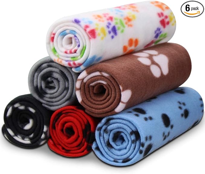 Comsmart Dog Blankets for Small Dogs, 6 Pack Puppy Blanket Cute Paw Print Pet Blanket for Dog, Puppy, Cat, Kitten, 24x28 inches