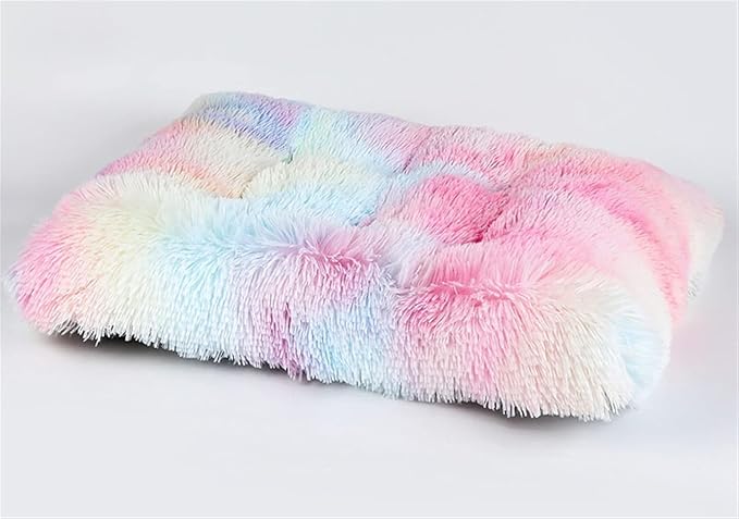 Long Plush Calming Pet Bed Cuddler Pet Bed for Dogs and Cats Fluffy Faux Fur Dog Bed with Anti Slip Bottom Machine Washable Pet Sleep Bed Crate Mat Gradient Colorful 2XL