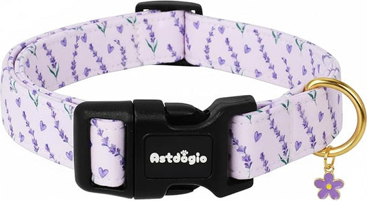Dog Collar for Small Dogs, Spring Purple Dog Collars with Flowers Pattern, Adjustable Cotton Dog Collars, Cute Girl or Boy Dog Collar Ideal for Gifts,Pet Accessory