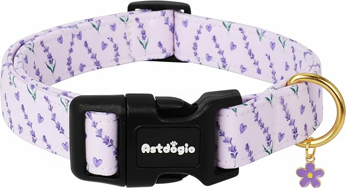 Dog Collar for Extra Small Dogs, Spring Purple Dog Collars with Flowers Pattern, Adjustable Cotton Dog Collars, Cute Girl or Boy Dog Collar Ideal for Gifts,Pet Accessory