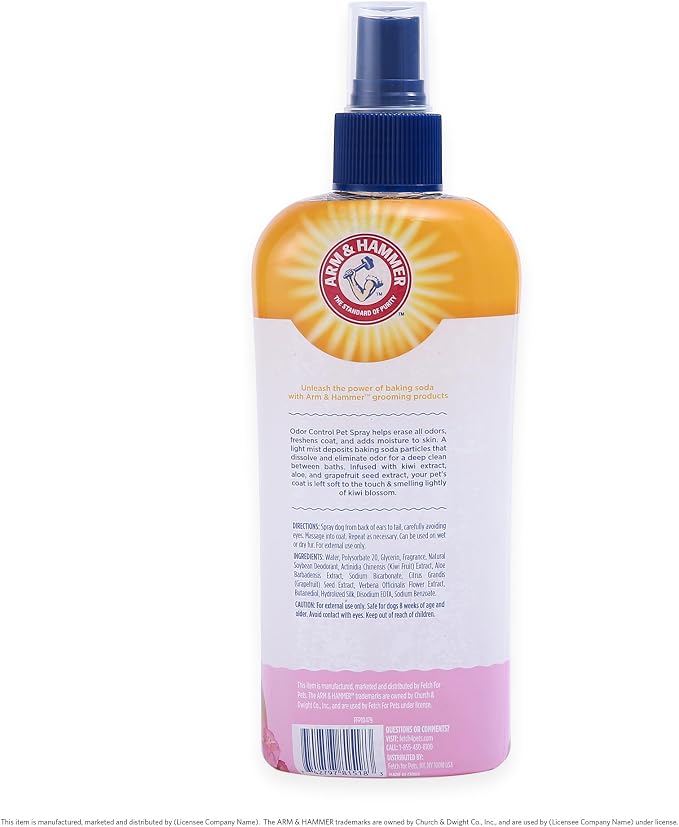 Arm & Hammer for Pets Super Deodorizing Dog Spray with Baking Soda for Odor Control Freshens Coat Between Baths pH Balanced Formula for Dogs Kiwi Blossom 8 FL OZ Single Dogs and Puppies Grooming