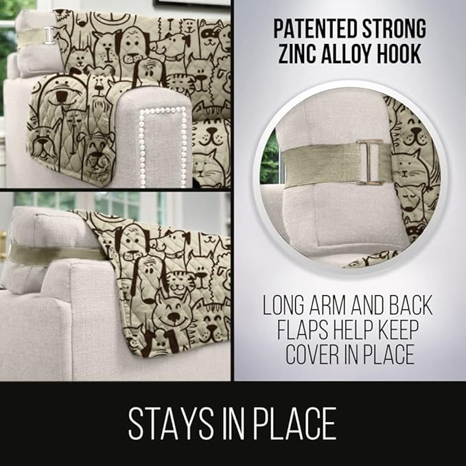 Sofa Shield® Couch Slip Covers for Dogs, Reversible Furniture Protector with Strap, Stain and Tear Resistant Cushion Cover, 62 inch Seat, Machine Washable Slipcover Dog Pets Cats, Dogs