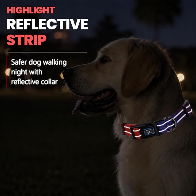 Roses&Poetry Dog Collars for Medium Dogs, Adjustable Durable Pet Reflective Dog Collar for Small Medium Large Dogs(PurpleOrange-M)