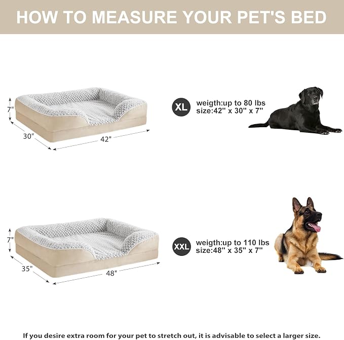 LEXTRO Orthopedic Dog Bed for Extra Large Dogs, Egg Crate Foam Bed for Extra Large Dogs, Equipped with Removable Waterproof Pillow Cover and Anti-Slip Bottom, Pet Bed
