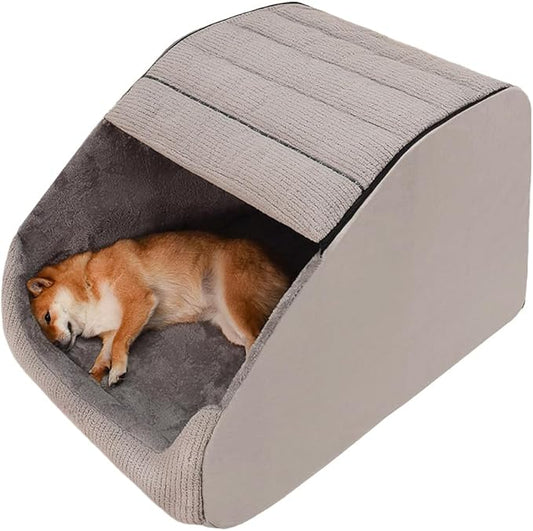 Extra Large Dog Bed House, Cozy Dog House Indoor, Memory Sponge, Plush Dog Cave Bed Crate Cushion with Non-Slip Bottom for Medium Large Dogs (Grey, XL)
