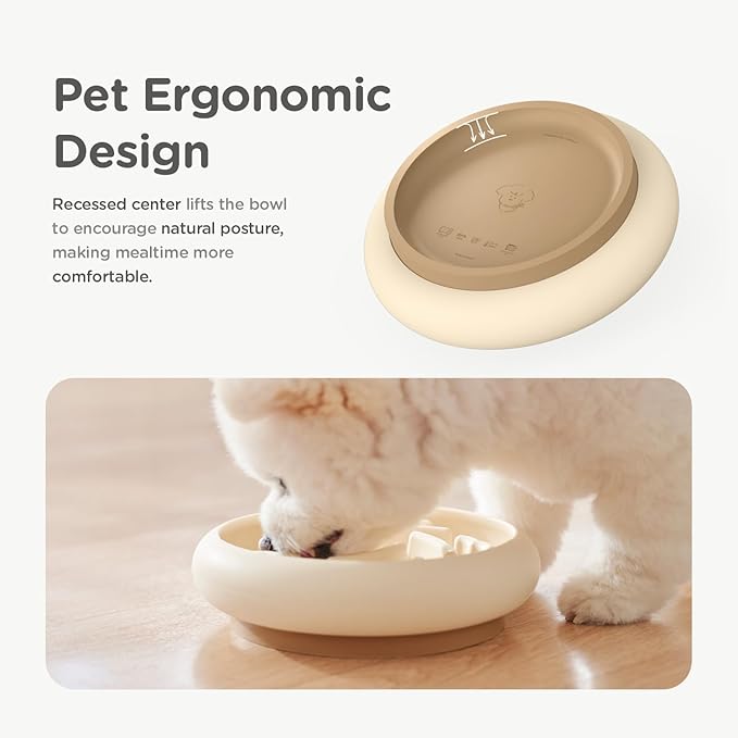 Slow Feeder Dog Bowls Made of Premium Food-Grade Silicone, Anti-Choking & Slow Eating for Improved Digestion, Non-Slip, Soft & Durable, Quiet Dog Bowl, Cute, Dishwasher Safe (Ivory, Standard)