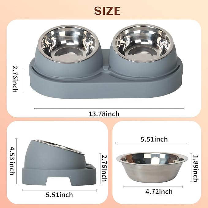 Cat Feeder and Water Dispenser, Feeding Station with Stainless Steel Bowls, Pet Food Dispenser for C for Dogs and Cats, Easy to Clean