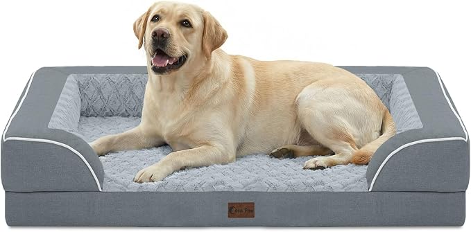Orthopedic Dog Beds for Extra Large Sized Dogs 45x35 Inch, XL Waterproof Egg Crate Foam Dog Sofa Bed with Removable Washable Cover Big Pet Couch with Bolster & Non-Slip Bottom, Grey