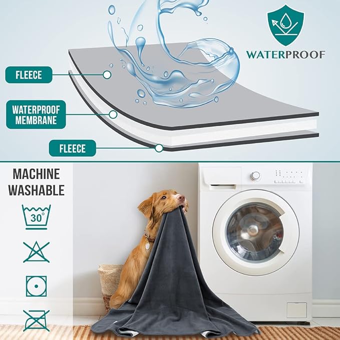 PetAmi Waterproof Dog Blanket for Couch, Pee Proof Reversible Cat Blanket for Sofa Bed Furniture Protector, Soft Fleece Washable Pet Throw for Dogs Cats Puppies Kittens, 60x80 Gray