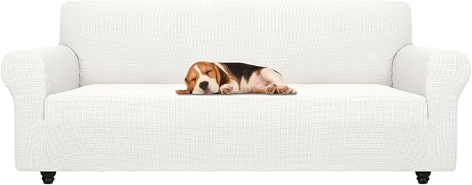 ZNSAYOTX Stretch Oversized Couch Cover Universal Sofa Covers for Living Room Dogs Pet Furniture Protector Spandex Extra Large Sofa Slipcovers with Anti Slip Foam Sticks (White, XL Sofa)