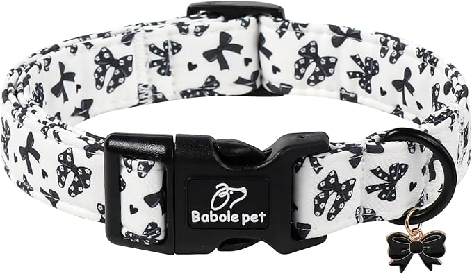 Girl Dog Collar Black Bow Dog Collars for Small Dogs - Lightweight Adjustable Chic Sweet Spring Female Dogs Everyday Collars with Safety Buckle S