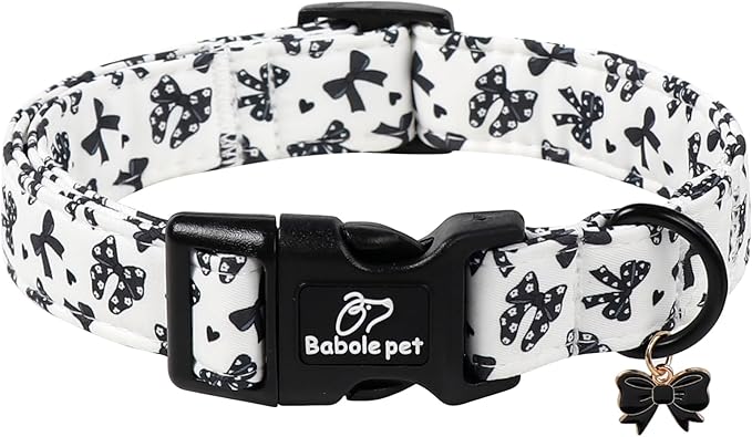 Girl Dog Collar Black Bow Dog Collars for Medium Dogs - Lightweight Adjustable Chic Sweet Spring Female Dogs Everyday Collars with Safety Buckle M