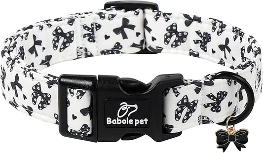 Girl Dog Collar Black Bow Dog Collars for Medium Dogs - Lightweight Adjustable Chic Sweet Spring Female Dogs Everyday Collars with Safety Buckle M