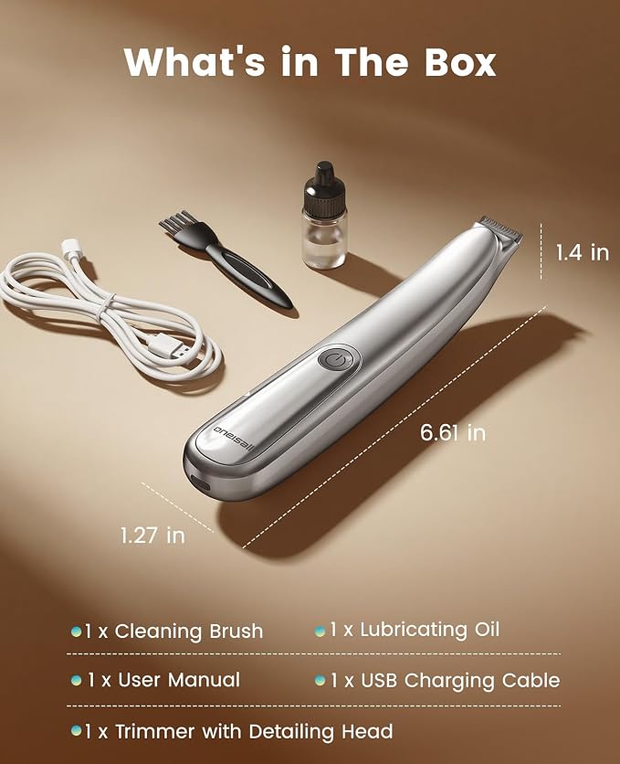oneisall Dog Paw Trimmer, 2-Speed Up to 6500 RPM, 35dB Low-Noise Safe Pet Paw Trimmers with Curved Blade and LED Light, Cordless Pet Grooming Paw Clipper for Dogs, Cats, Paws, Ears, Face, Rump