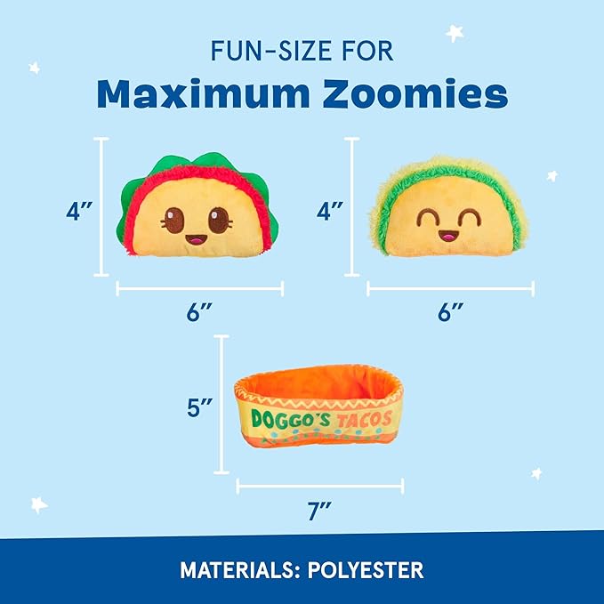 Barkbox Doggo's Tacos 3-in-1 Interactive Plush Dog Toy - Squeaky Dog Toys with Crinkle Holder - for Small to Medium Dogs and Puppies