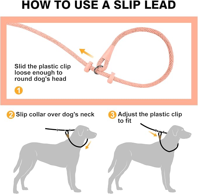 Lynxking Dog Leash Slip Lead Reflective Breathable Rope Comfortable Strong No Pull Slip On Pet Training Lead for Dogs (Pink, Large 1/2 inch x 6ft)
