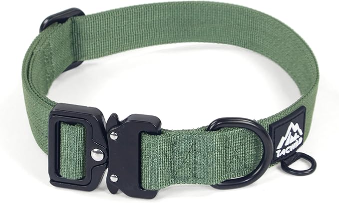 Dog Collar for Large Dogs - Adjustable, Chew Proof Nylon Collar with Metal Quick Release Buckle and D-Ring for Dog Tags (Dark Green)
