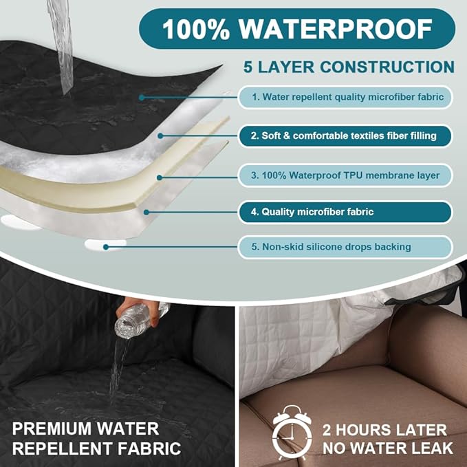 Turquoize 100% Waterproof Sofa Covers Chair Cover Slipcover Couch Protector Triple Non-Slip Sofa Slipcover for 1 Cushion Furniture Protector for Pets, Kids,Dog (Chair 23", Black)