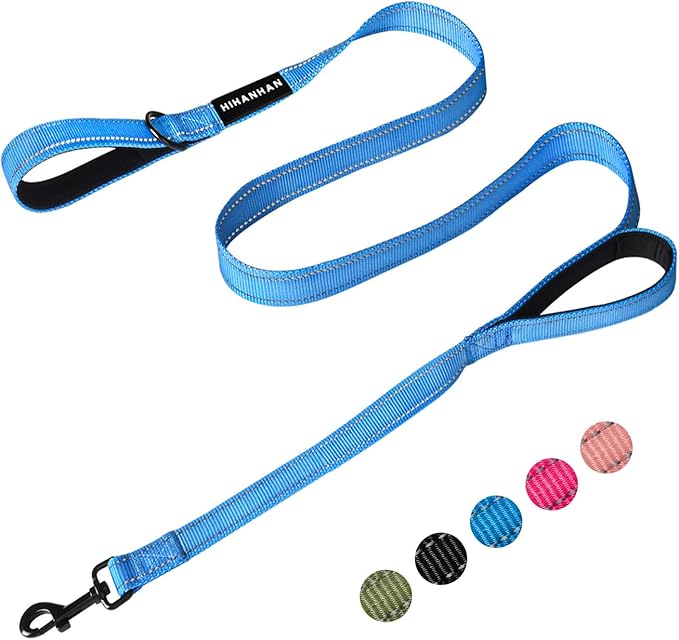 Reflective Dog Leash with Double Handle, Dog Leash 4 FT Long, Supports Medium and Large Dogs, Heavy Duty for Walking, Running, and Training, Blue
