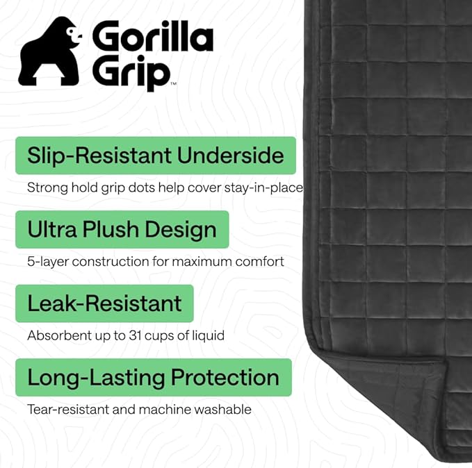GORILLA GRIP Slip and Leak Resistant Plush Quilted Loveseat Cushion Cover Blanket, Soft Couch Covers for Sofa Dogs, Machine Washable Furniture Protector Pet Friendly Couches, Dark Gray, 54x28 Inches