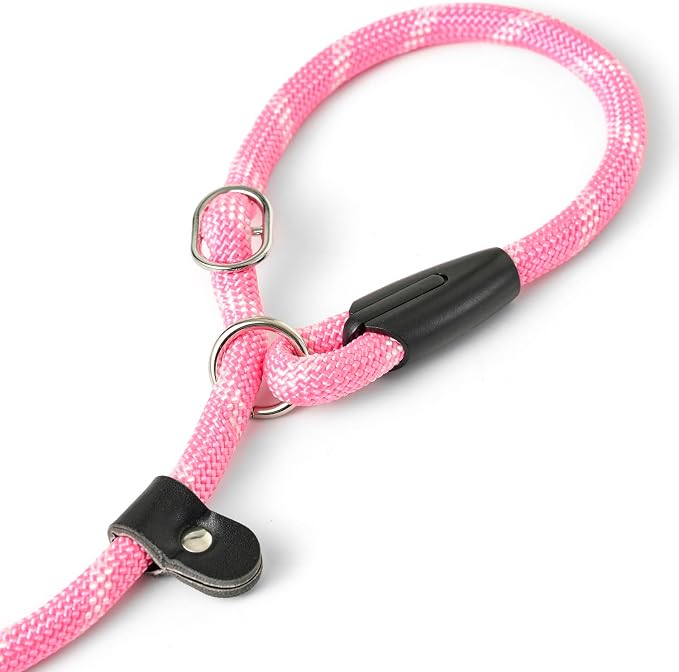 WePet Dog Training Slip Leash, No Pull, Durable Reflective Lead, Puppy Heavy Duty Loop Rope, Comfortable Handle, 6 ft, 1/2 inch, diam. Pink/White