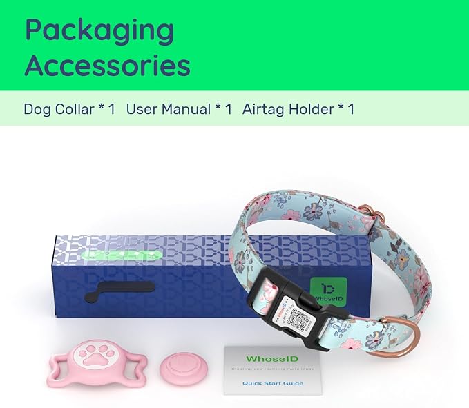 Airtag Dog Collar,with Waterproof airtag Holder，Original Stylish Cute Pattern Design.QR Code ID Buckle，Comfortable Soft Cotton for Small Medium Large Dogs