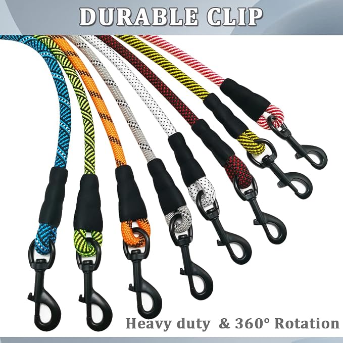 MayPaw Heavy Duty Rope Dog Leash, 3/4/5/6/7/8/10/12/15 FT Nylon Pet Leash, Soft Padded Handle Thick Lead Leashes for Large Medium Dogs (Blue Black, 1/2" * 12')