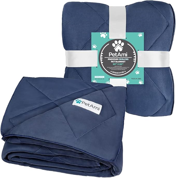 PetAmi Premium Cooling Dog Blanket | Lightweight Fluffy Pet Throw Blanket Bed Cover for Dogs, Cat, Puppies | Pet Blanket Furniture Protector Couch Sofa | Reversible Fuzzy Cozy | 60x80, Navy Blue