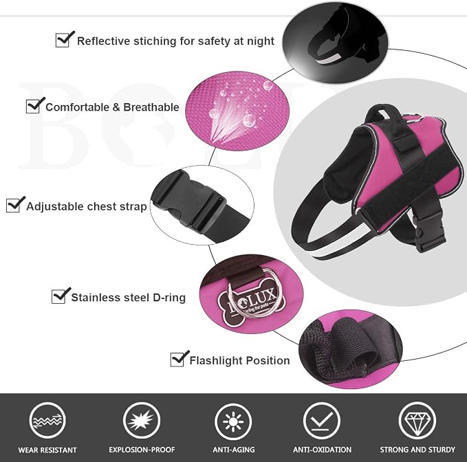 Dog Harness, No-Pull Reflective Dog Vest, Breathable Adjustable Pet Harness with Handle for Outdoor Walking - No More Pulling, Tugging or Choking (Rose red, S)