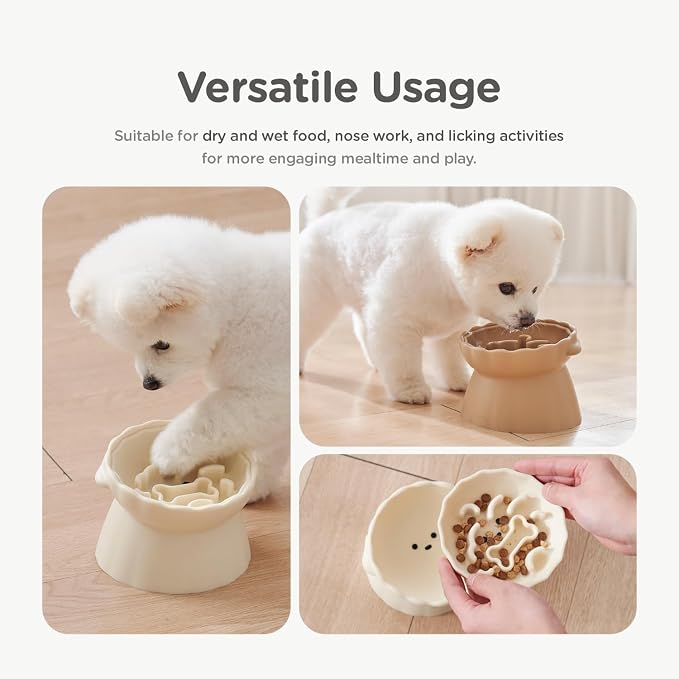 Slow Feeder Dog Bowls Made of Premium Food-Grade Silicone, Anti-Choking & Slow Eating for Improved Digestion, Non-Slip, Soft & Durable, Quiet Dog Bowl, Cute, Dishwasher Safe (Ivory, Doggy)