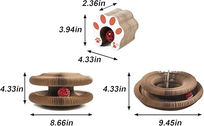 Kitty Curlz Cat Toy, Magic Organ Cat Interactive Scratcher Cardboard with Bell Ball, Foldable & Changeable Accordion Shape Exercise Anxiety Relief Toy for Indoor Cats(1PCS)